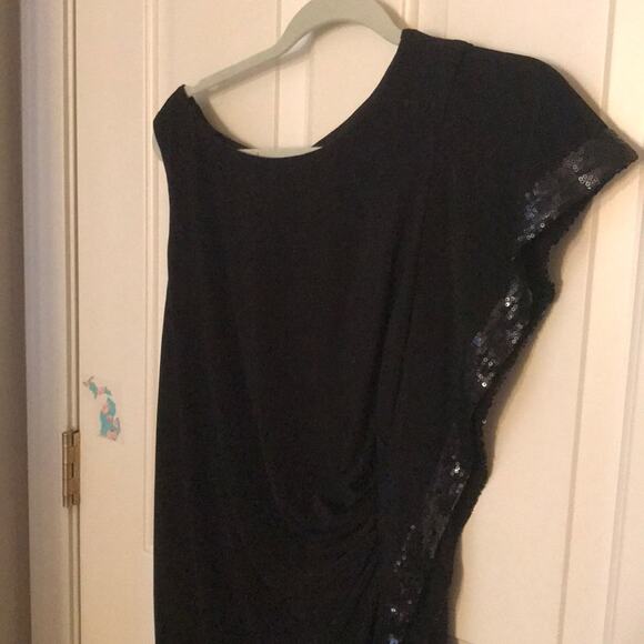 Nightway black sequin evening dress ruffled Large VINTAGE - Picture 8 of 13